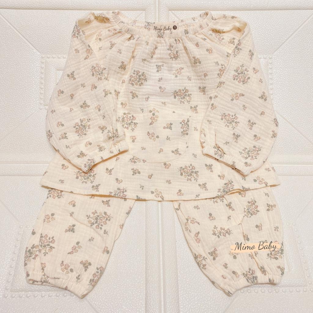 Bộ quần áo dài tay vải xô muslin cao cấp phối túi bụng đáng yêu cho bé QA42 Mimo Baby