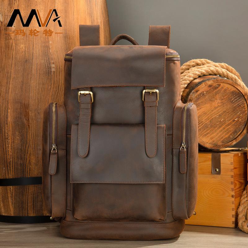 Quảng cáo bánh xe ngựa công suất lớn ngoài trời ba lô da ngựa điên túi nam phong cách cổ điển châu Âu và Mỹ túi đi bộ đường dài và leo núi cặp đi học lớn