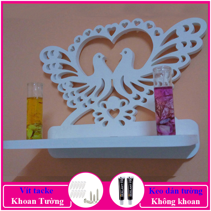 Kệ treo tường trang trí không cần khoan, chất liệu gỗ nhựa cao cấp màu trắng, decor không gian sống - a10