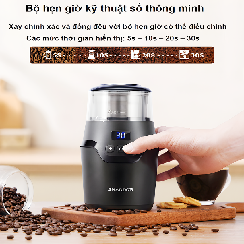 Máy xay hạt cà phê và gia vị đa năng thương hiệu Anh Quốc cao cấp Shardor CG639 điều chỉnh độ mịn - Hàng chính hãng