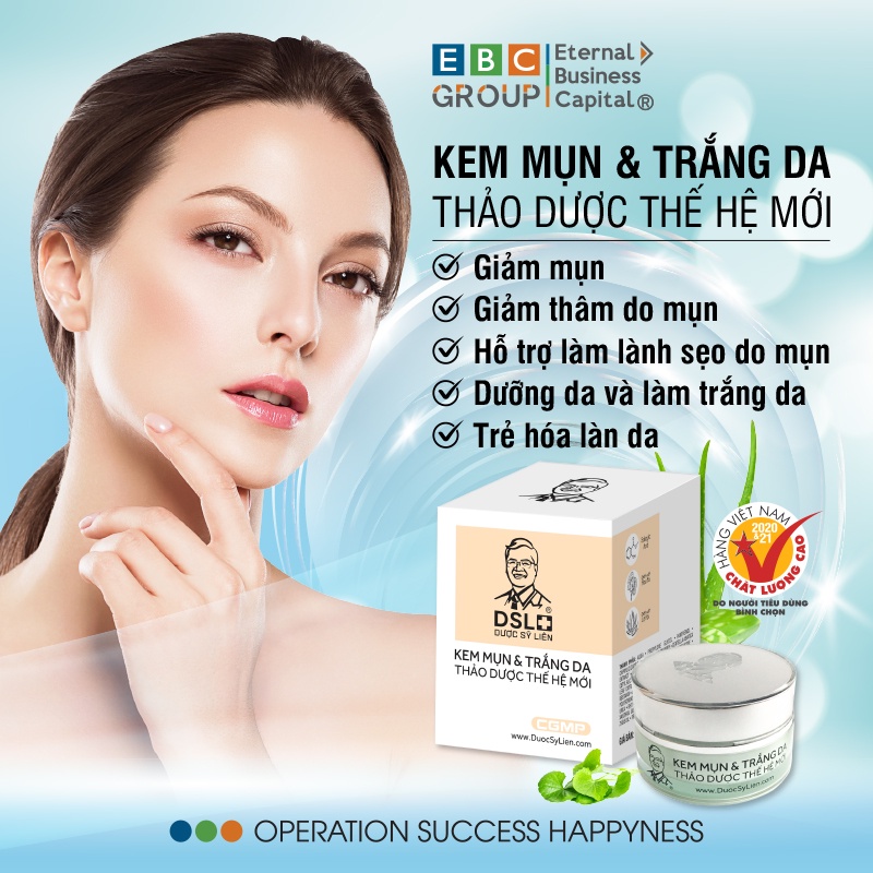 Kem mụn &amp; trắng da thảo dược thế hệ mới (12g), giảm mụn, giảm thâm, nhanh lành sẹo, dưỡng da- Dược Sĩ Liên