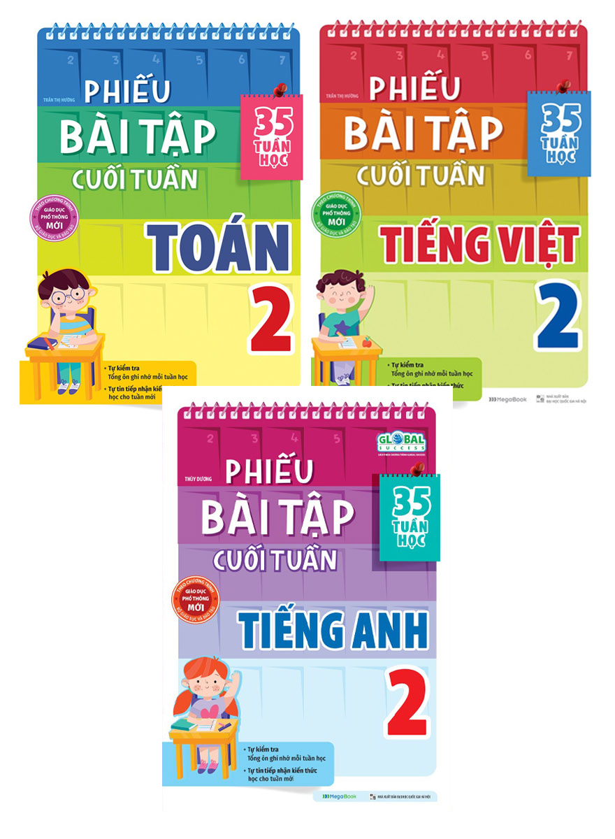 Combo Phiếu Bài Tập Cuối Tuần Toán + Tiếng Việt + Tiếng Anh Lớp 2 _MEGA
