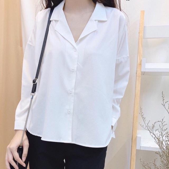 Áo sơ mi oversize cổ vest trắng/đen