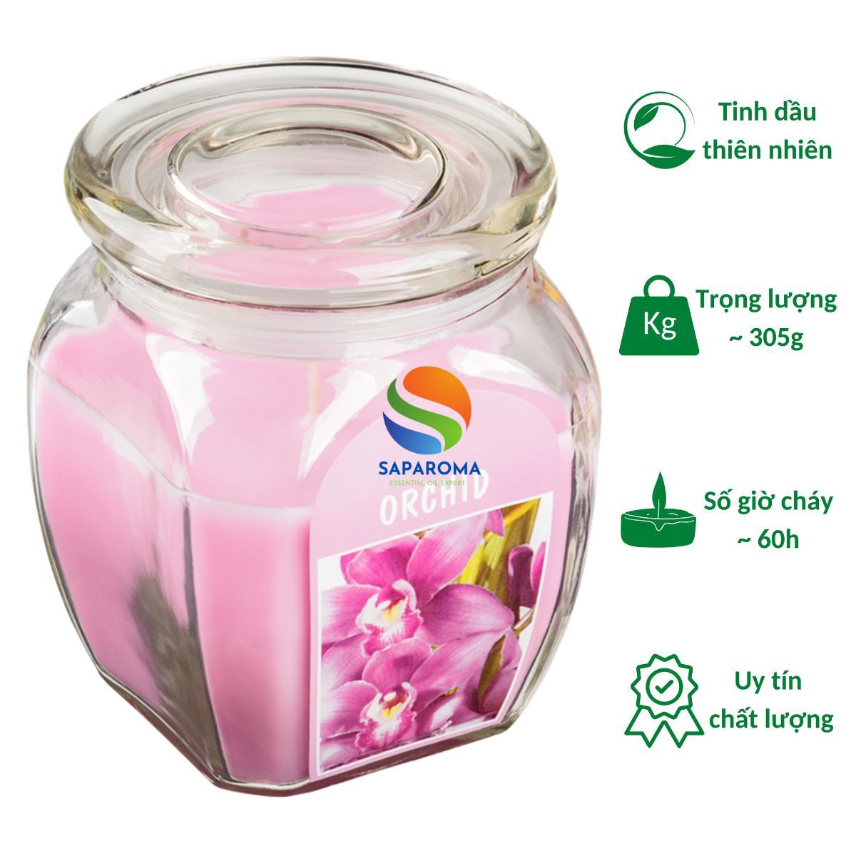 Hũ nến thơm tinh dầu Bolsius Orchid 305g QT024367 - hương hoa lan, nến trang trí, thơm phòng, thư giãn, Hỗ trợ khử mùi