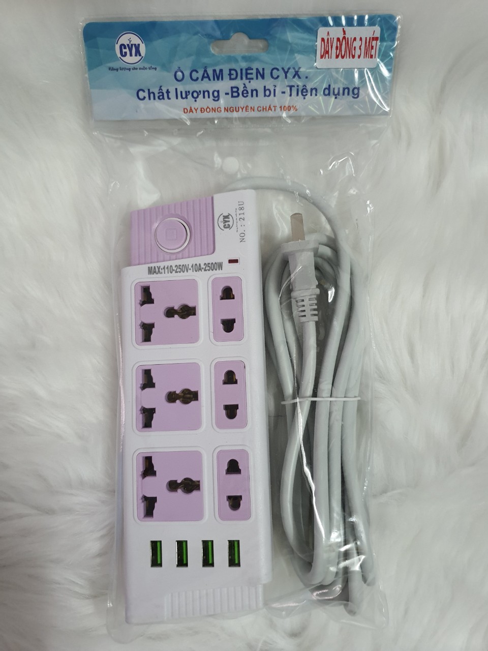 ổ điện - Ổ Cắm Điện đa năng CYX 218U dây dài 3m, 6 lỗ cắm, 4 cổng sạc USB - Hàng chính hãng