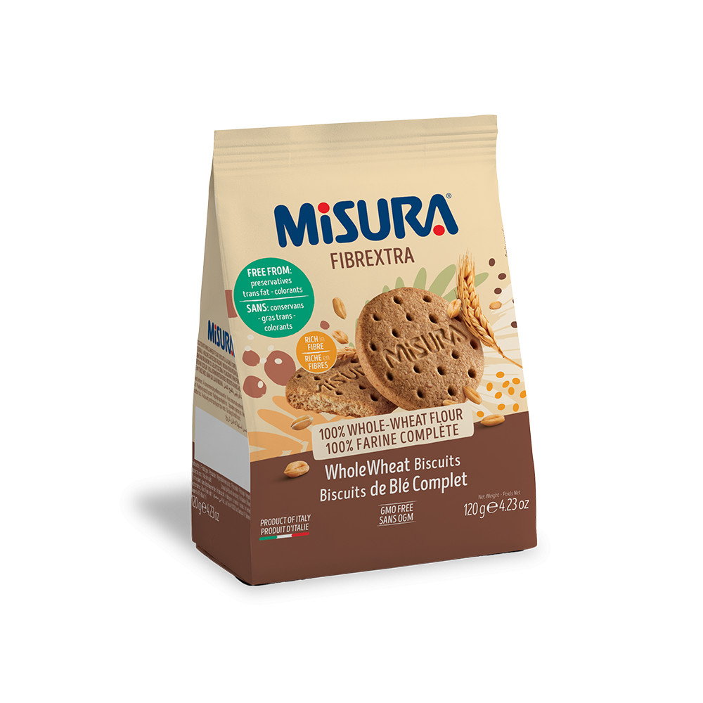 Bánh quy lúa mì Misura gói 120g dùng bột lúa mì nguyên cám và dầu hướng dương, giàu chất xơ, nhập khẩu Ý
