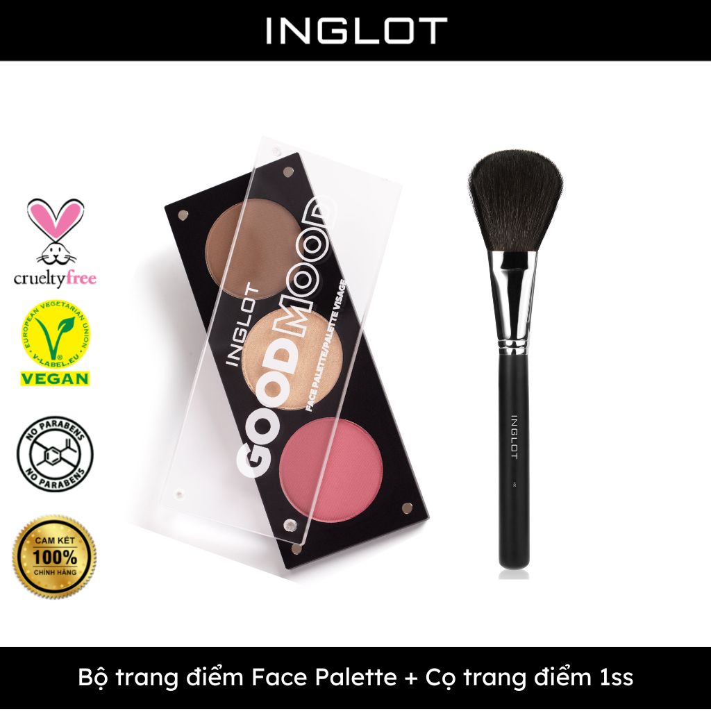 Bộ trang điểm má hồng, bắt sáng, tạo khối 3in1 Face Palette + Cọ trang điểm mặt Makeup Brush 1Ss - Inglot