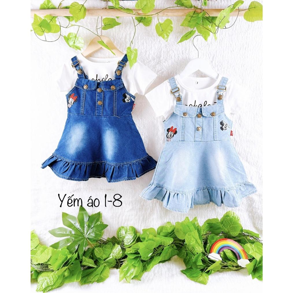 Set yếm đầm Mickey phong cách Hàn Quốc cho bé gái size 14-30kg hàng cao cấp