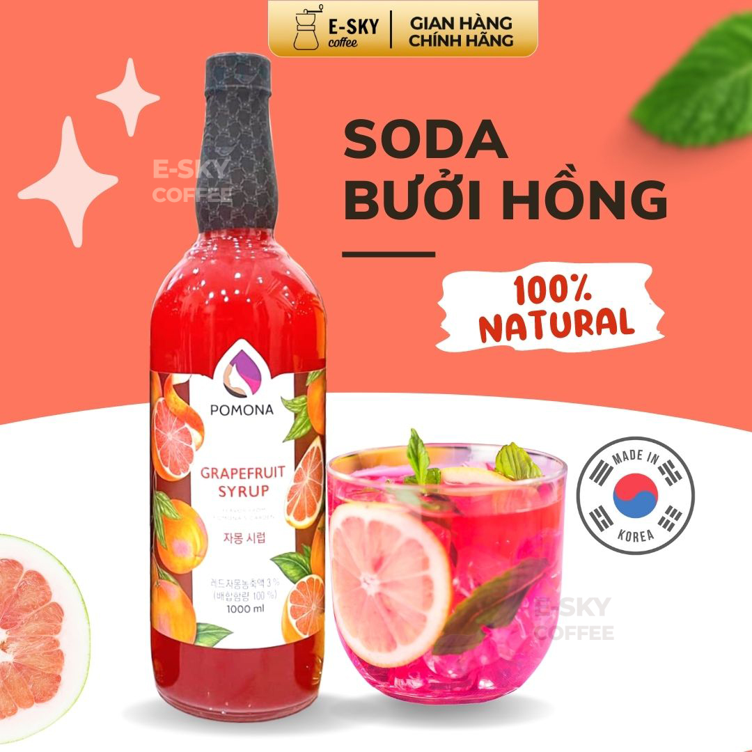 Siro Bưởi Hồng Pomona Grape Fruit Syrup Nguyên Liệu Pha Chế Hàn Quốc Chai Thủy Tinh 1 Lít