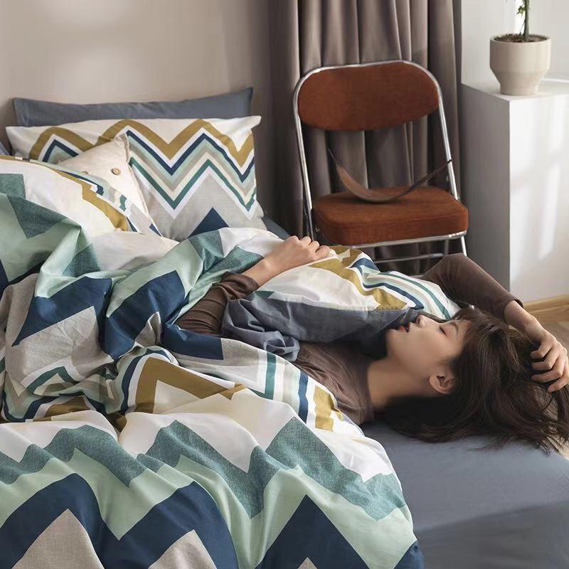 Set Ga Gối Cotton Living 100%cotton Hàng Nhập Khẩu Cao Cấp 4 Món Kẻ Hiện Đại