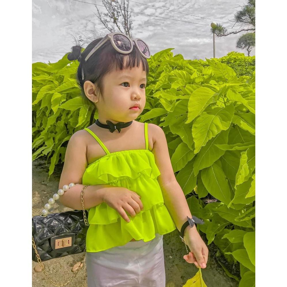 Bộ đồ bé gái Áo 3 tầng bèo xanh dạ quang kết hợp quần Coton 8-22kg Angel Baby Thời Trang Thiết Kế