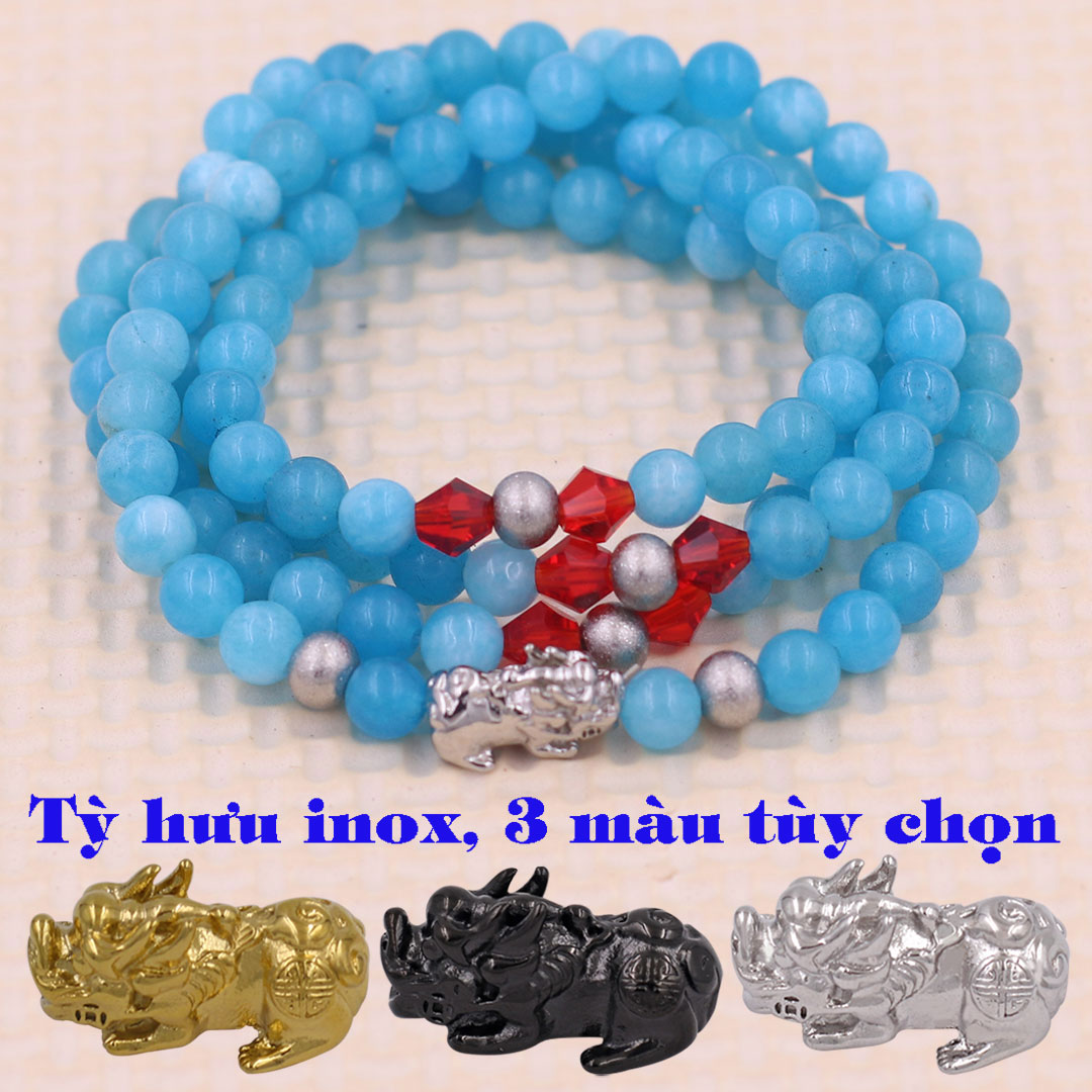 Vòng chuỗi 108 hạt đá Ngọc tủy xanh charm tỳ hưu inox - Chuỗi hạt 6 ly, 8 ly - Vòng chuỗi niệm Phật Bình an, May mắn - Hợp mệnh Thủy, Mộc