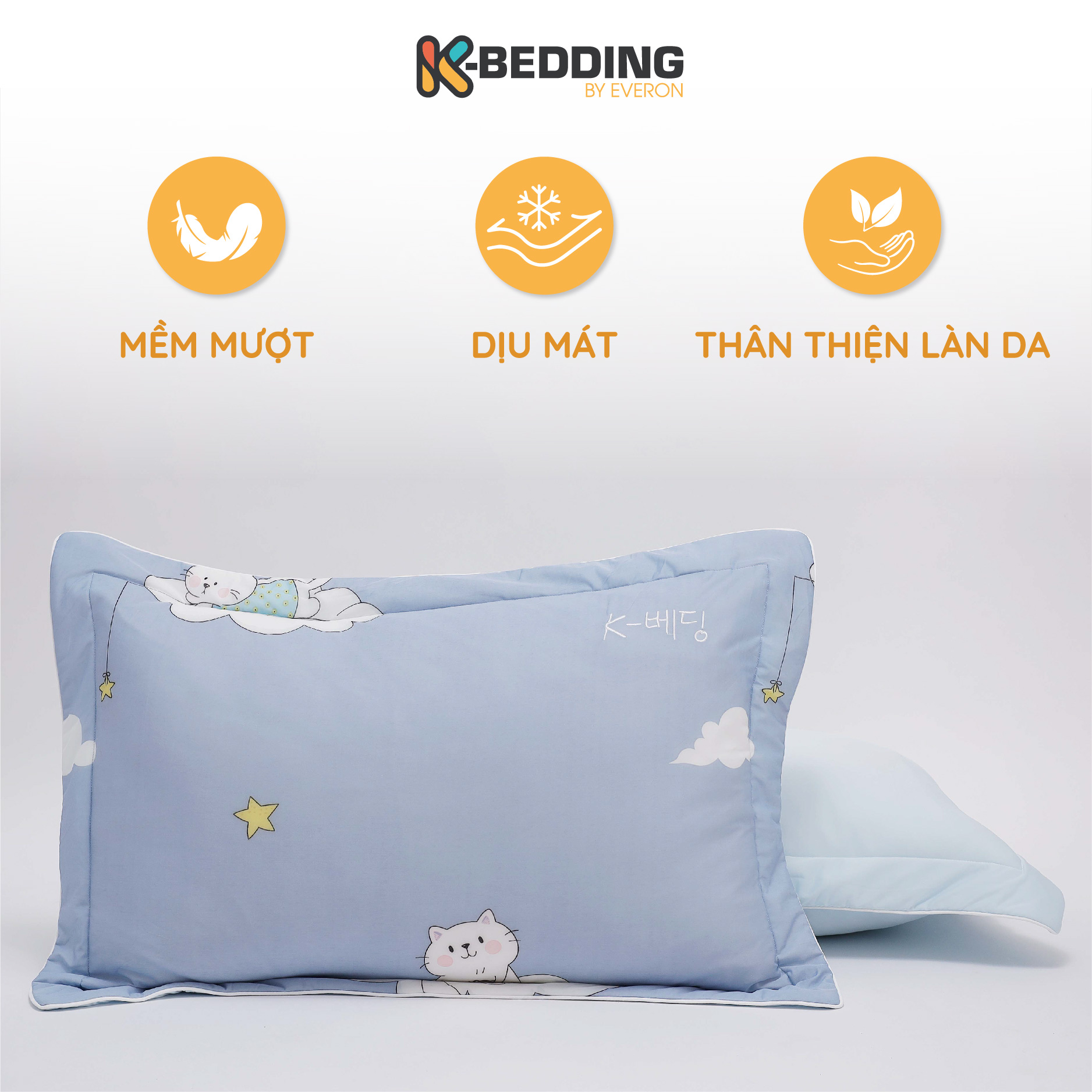 Cặp vỏ gối nằm chần bông K-Bedding by Everon chất vải Cool Flex (thun lạnh) mềm mát KCSP (1 cặp)