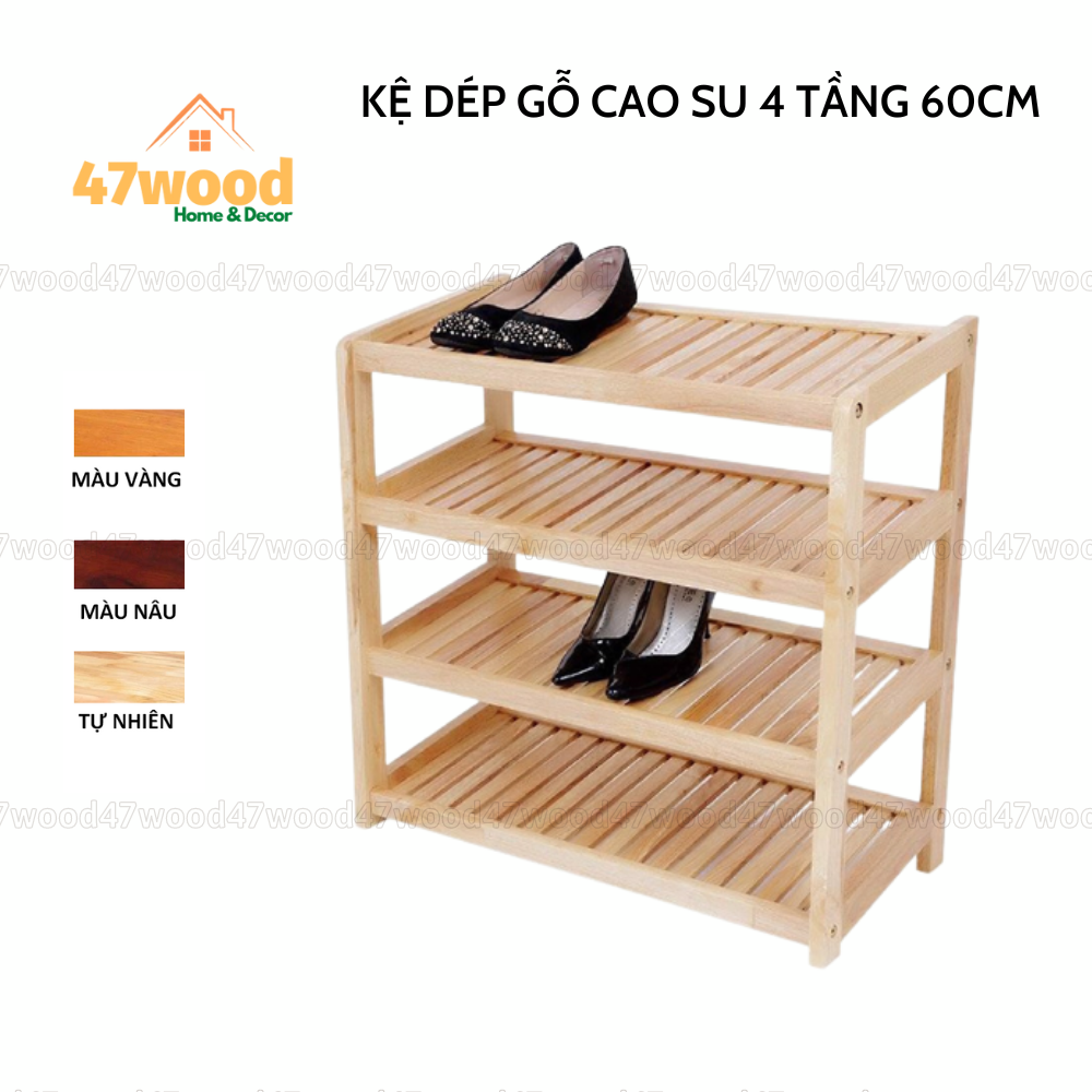 Kệ để giày dép 4 tầng rộng 60cm gỗ cao su chống nước - Giá để giày bằng gỗ 47wood