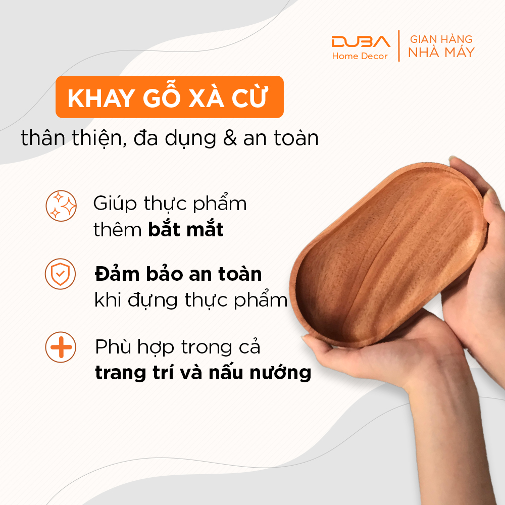 Khay gỗ xà cừ decor, thớt gỗ trang trí hình oval màu tự nhiên đạt chuẩn xuất khẩu - DUBA