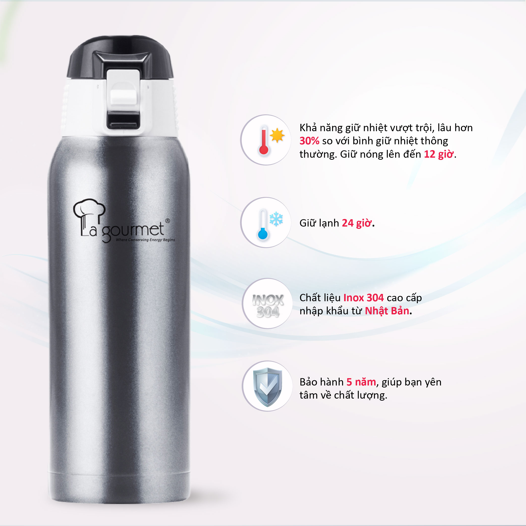 Bình giữ nhiệt cao cấp La gourmet Sakura Plus 750ml - 338648