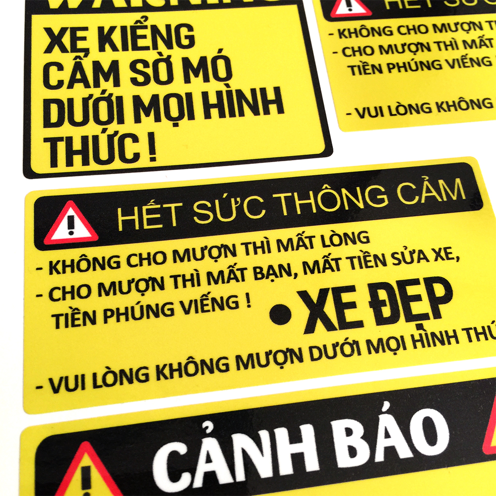 Bộ 12 Tem Cảnh Báo Hài Hước - Tem Dán Xe Máy Chống Thấm Nước