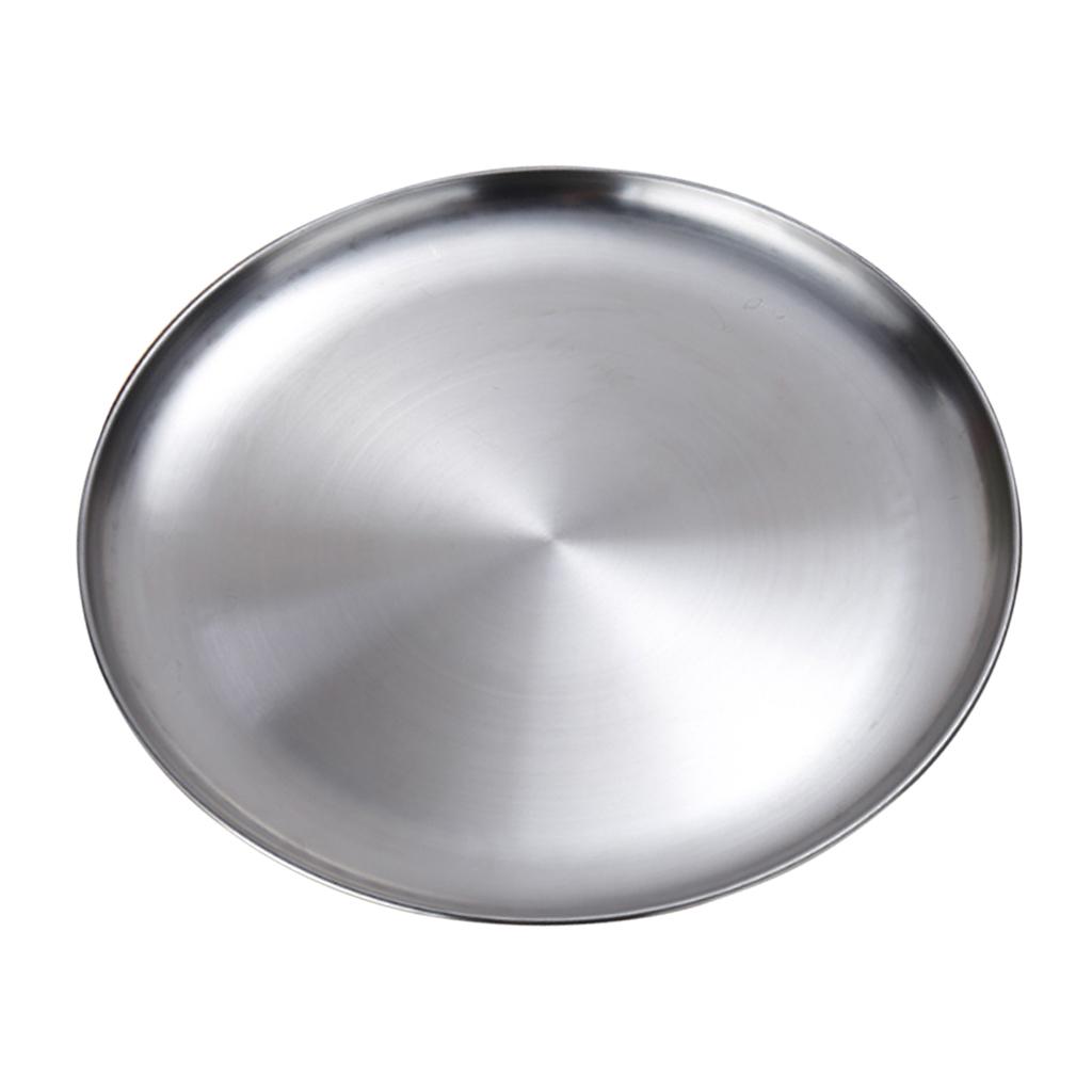 3X Thick Stainless Steel Tray Fruit Dish Barbecue Buffet Dinner Plate 23cm