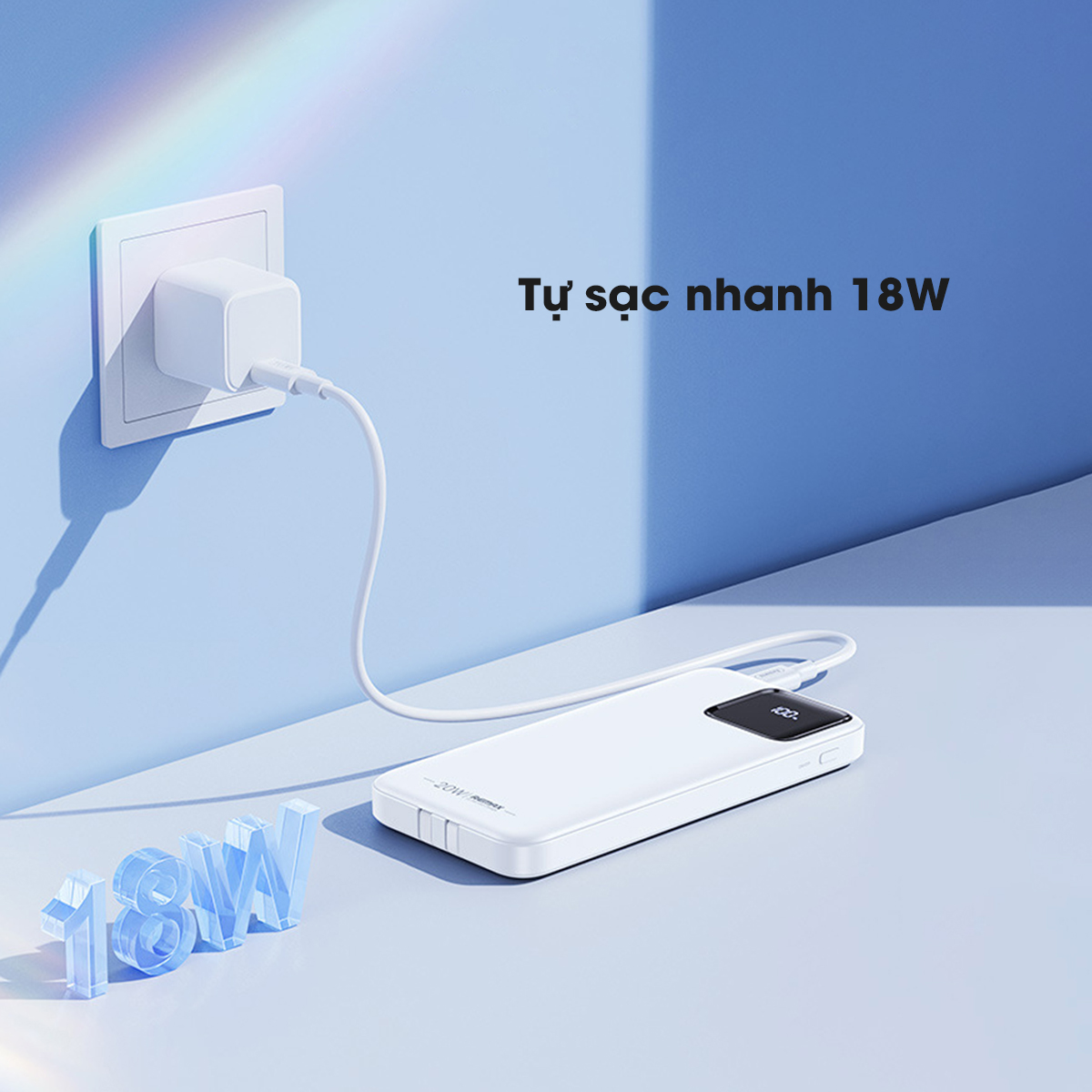 Pin dự phòng 10000mAh 22.5W Remax RPP-500 Tích hợp 2 cáp sạc nhanh Type C và Lighning Hàng Chính Hãng Remax Bảo Hành 1 Đổi 1 Trong 12 Tháng