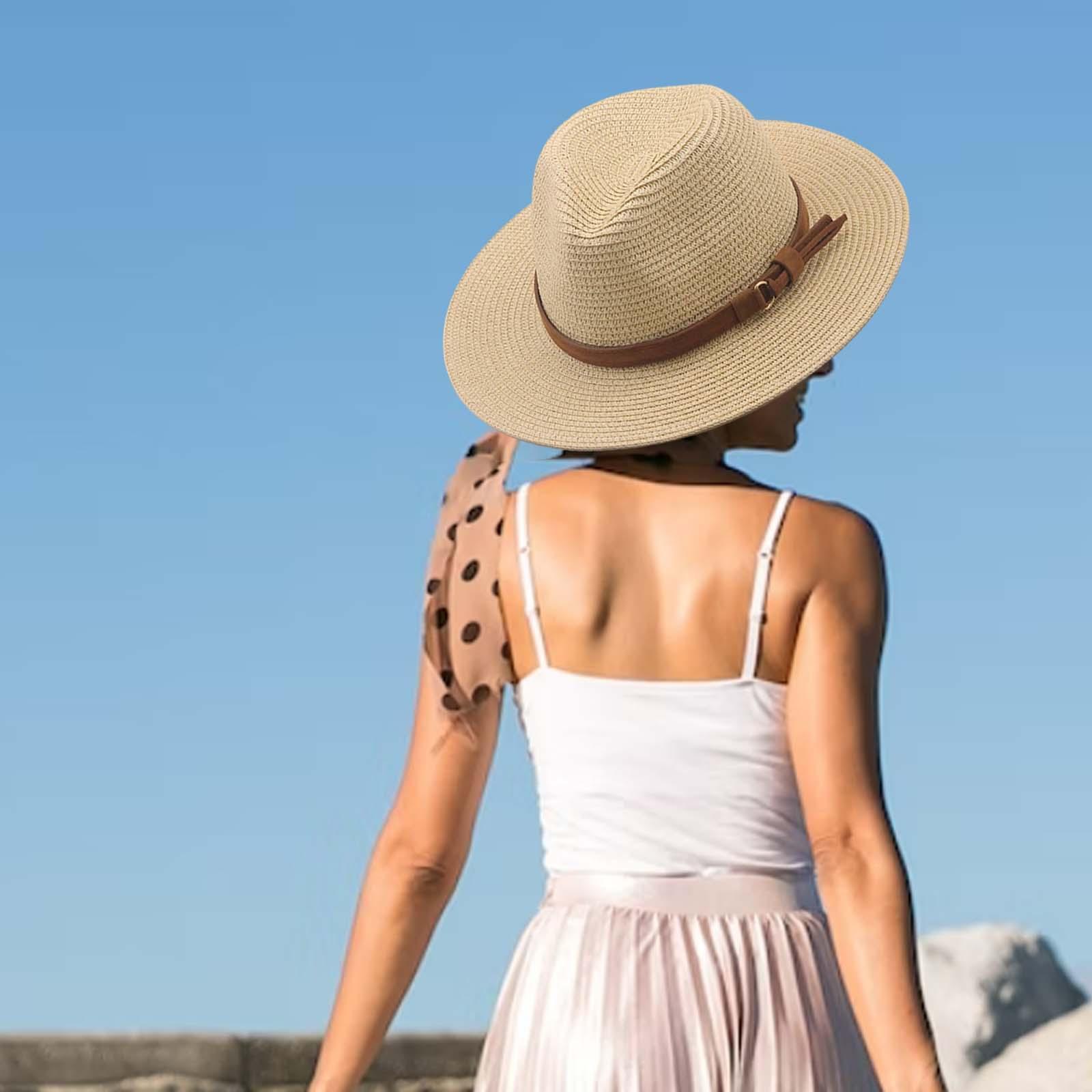 Women Men Straw Hats Panama Sunhats Beach Sun Visor UV Protective Bohemia Wide Brim Sun Hat for Travel Vacation Summer Hiking
