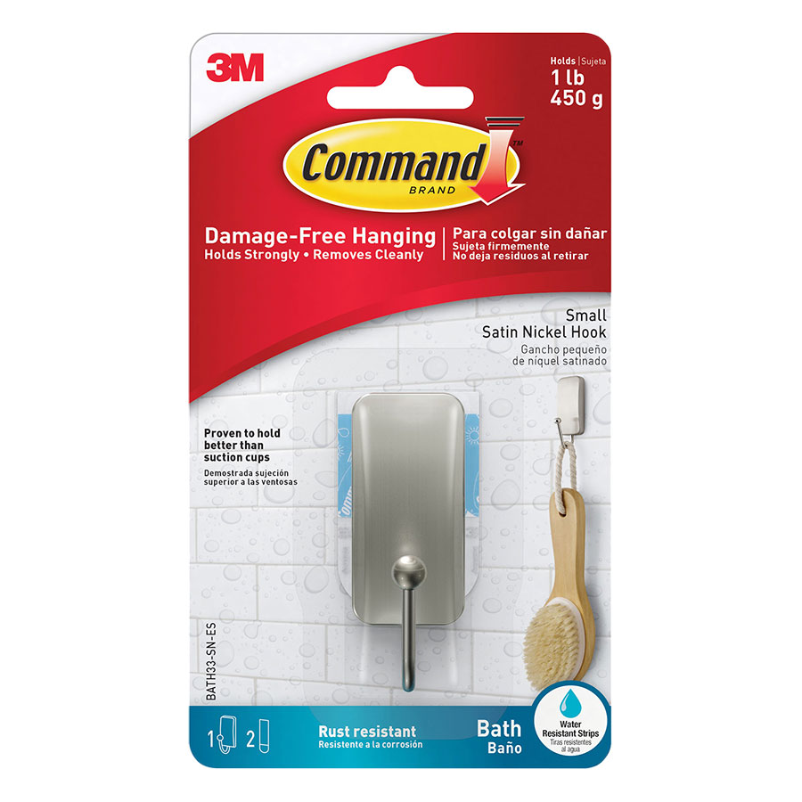 Móc Đơn Dán Phòng Tắm Mạ Niken Mờ Command Bath33 (450g)