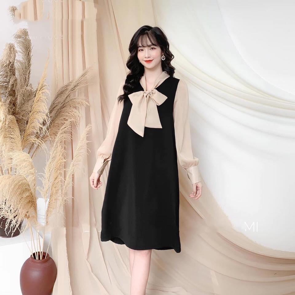 Đầm bầu công sở thiết kế V41  FREESHIP  váy bầu đẹp xinh đen dài tay hàng thiết kế full size S/M/L cho mẹ bầu