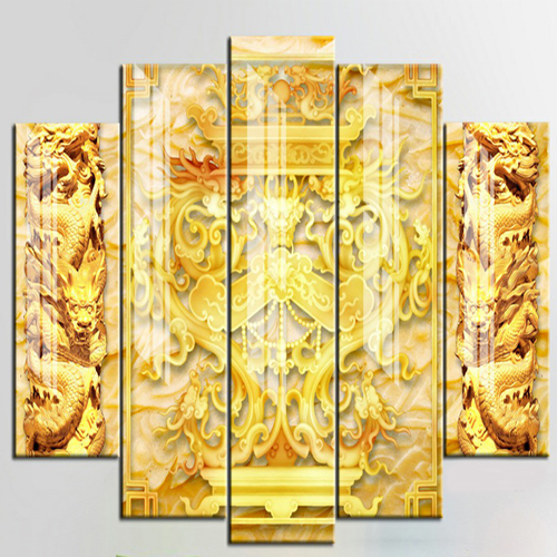 Bộ 5 - Tranh treo tường - Trang trí phòng khách/Rồng 3D/Gỗ MDF Hàn Quốc/Chống ẩm mốc, mối mọt T3M-204