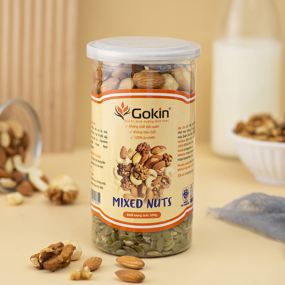 Mix hạt dinh dưỡng sấy chín nguyên vị 5 loại hạt GOKIN - Bổ sung dinh dưỡng, tốt cho bà bầu, chế độ ăn kiêng eat clean, phù hợp với mọi đối tượng, đạt tiêu chuẩn ATTP