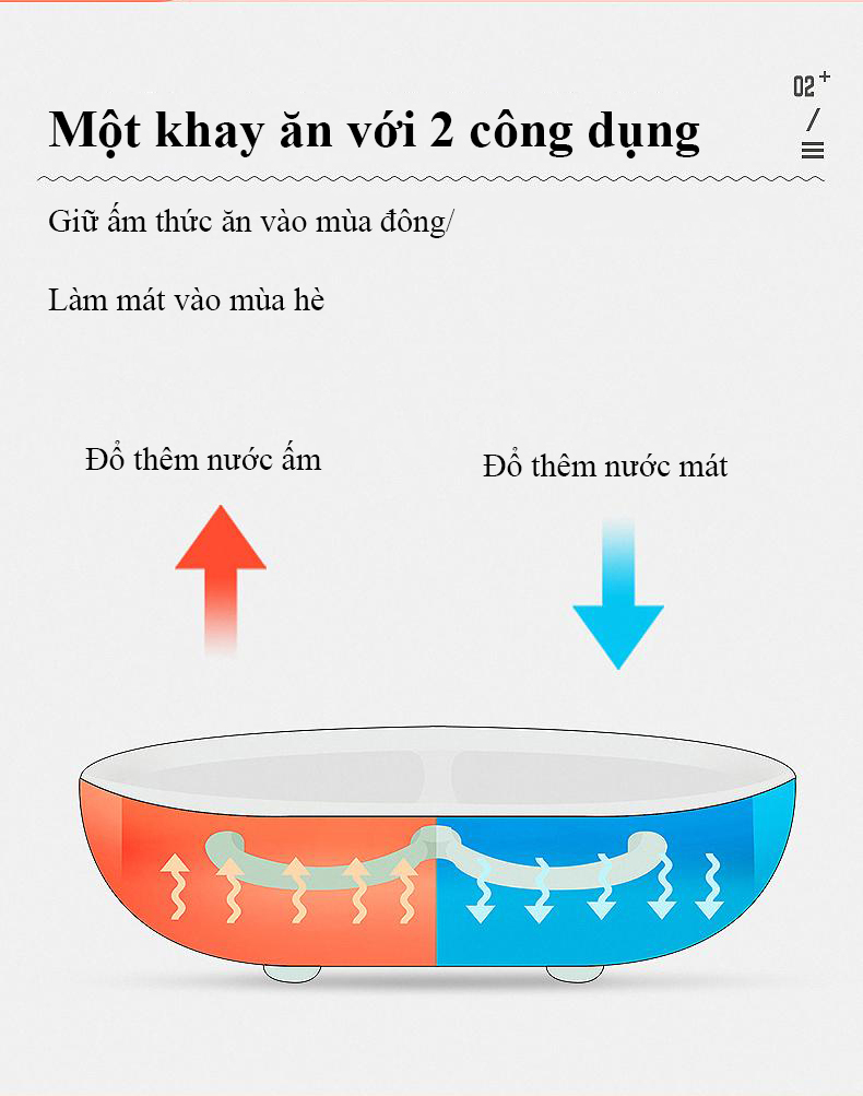 Khay Ăn Dặm cho bé 2 Ngăn Giữ Cách Nhiệt Có nắp đậy chống rò rĩ thức ăn và có tay cầm chống nóng