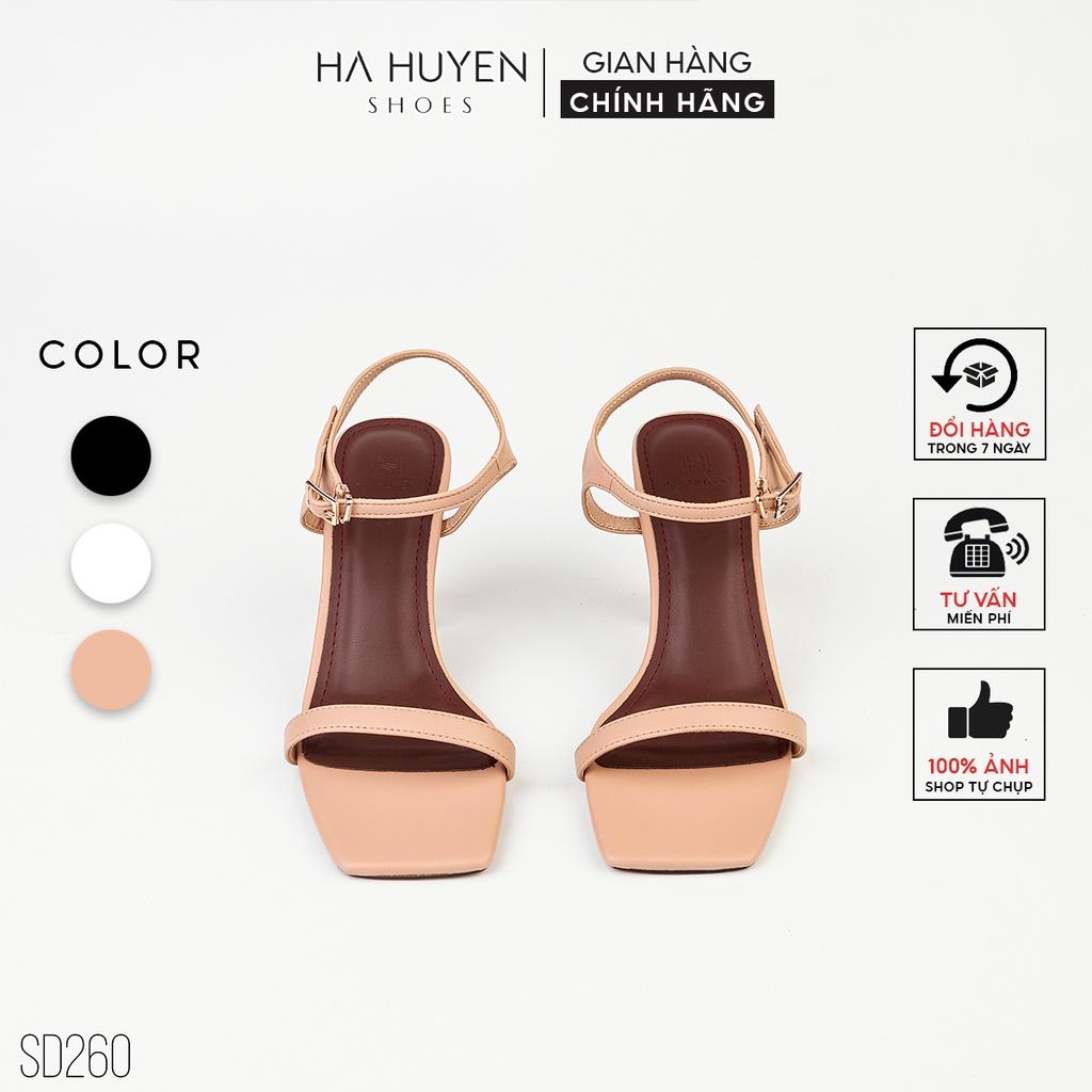 Sandal cao gót nữ Hà Huyền Shoes quai da mảnh gót vuông 8 phân - SD260