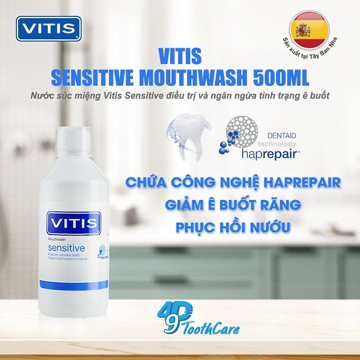 Nước súc miệng làm sạch và thơm miệng cho răng nhạy cảm Vitis Sensitive 500ml