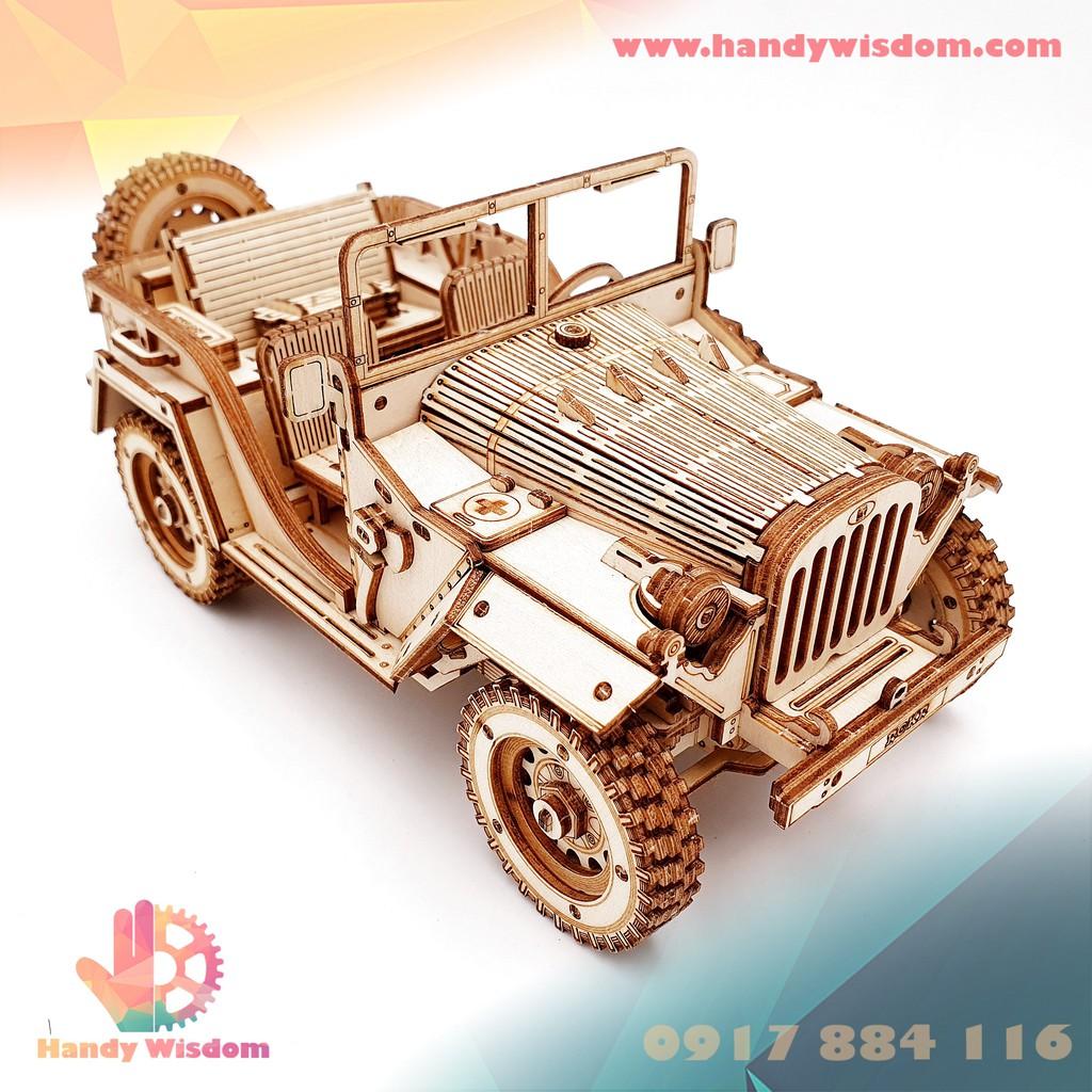 Mô hình lắp ghép gỗ tỉ lệ - Xe Jeep - Robotime Army Field Car MC701