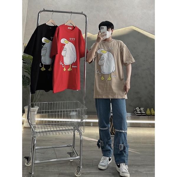 Áo thun nam áo tay lỡ 3 màu in con vịt quẹo cổ