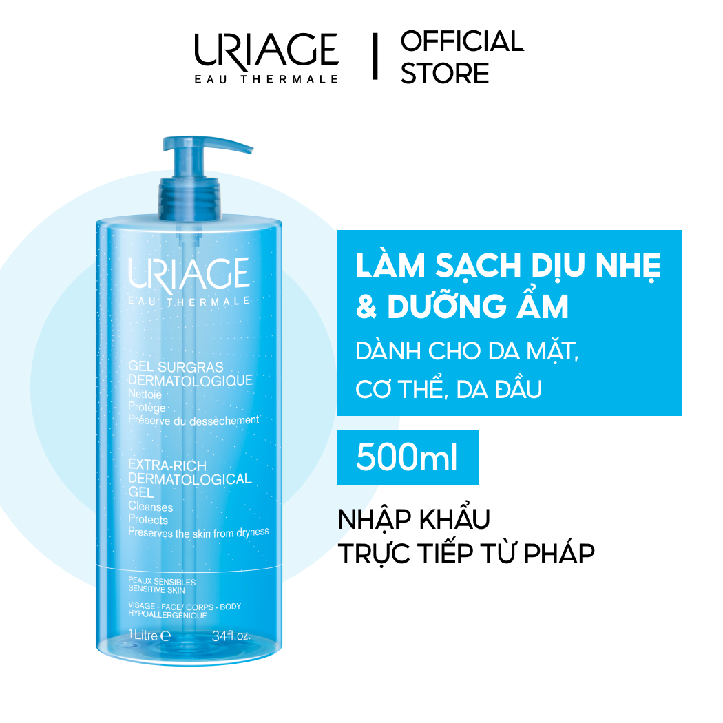 Gel tắm, gội, rửa mặt URIAGE GEL SURGRAS DERMATOLOGIQUE 500ml