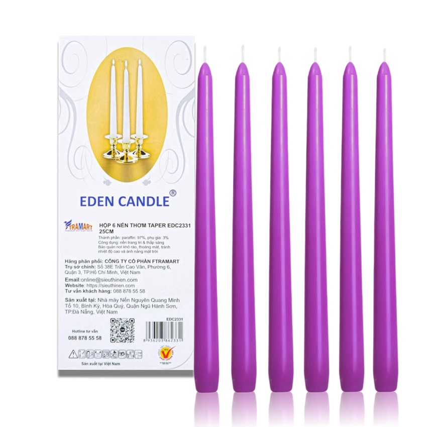 Hộp 6 Nến Thơm Taper Eden Candle FTRAMART EDC2331 - Tím
