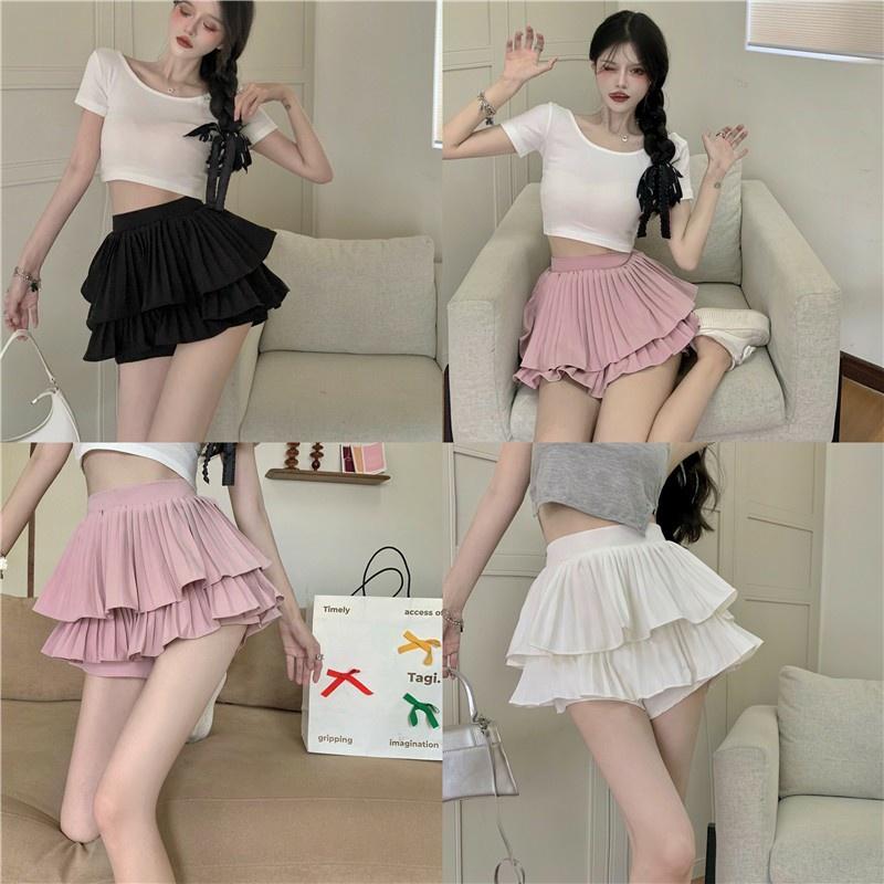 Chân váy tầng xếp ly dáng xòe xếp ly lưng cao