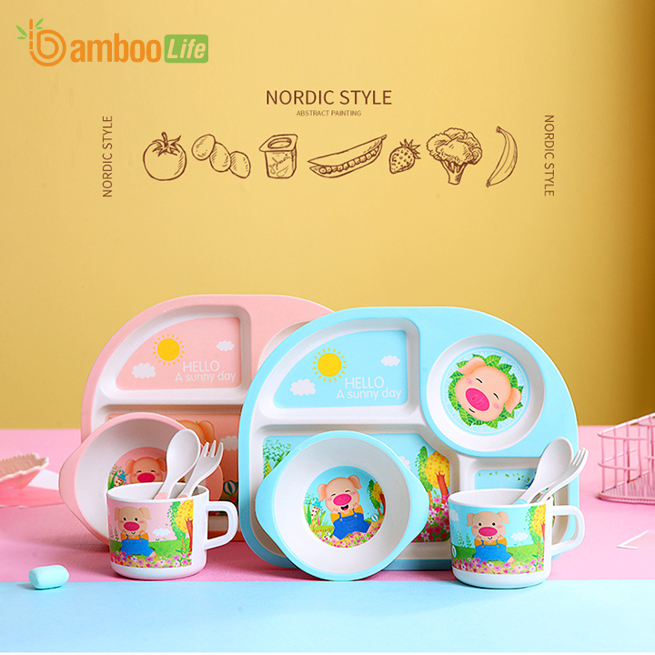 Bộ khay ăn dặm từ sợi tre Bamboo Life cho bé BL002 hàng chính hãng Dụng cụ ăn dặm cho bé Đồ dùng ăn dặm cho bé Bộ chén bát ăn dặm cho bé