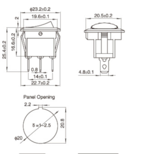 10 công tắc tròn bập bênh có đèn LED, đường kính 20mm (KCD1)