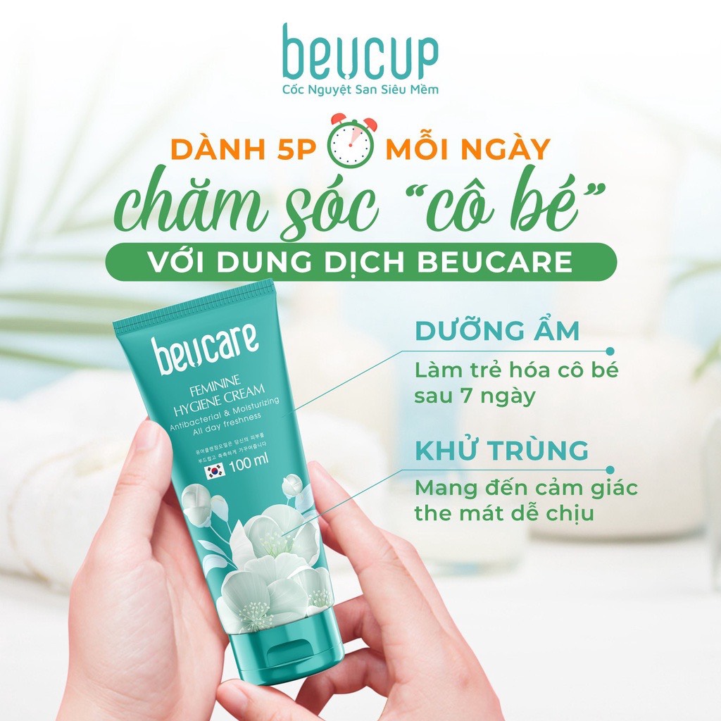 Bộ sản phẩm dung dịch vệ sinh phụ nữ BeU Care &amp; nước giặt đồ lót chuyên dụng - Dành cho da nhạy cảm, se khít, dưỡng ẩm, khử mùi, ngăn ngừa viêm nhiễm vùng kín BeuCup