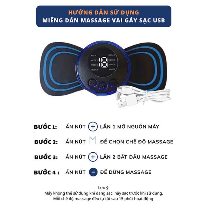 Miếng Dán Massage Xung Điện Máy Massage Toàn Thân 8 Chế Độ-19 Cường Độ Giảm Đau Nhức Hiệu Quả