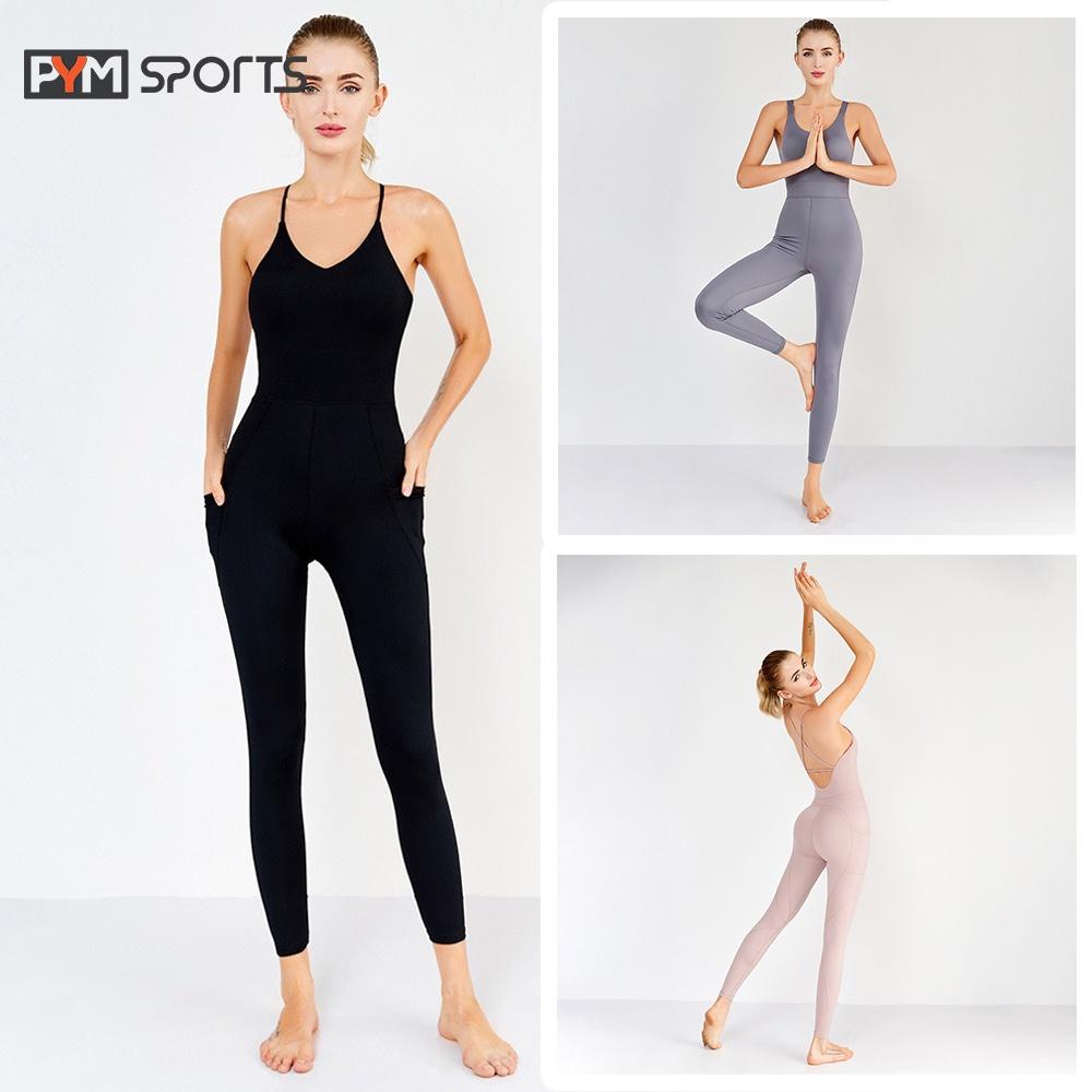 Jum liền yoga PYM Sports ODJ002 liền thân, đan dây sau lưng gợi cảm - 3 màu đen, ghi, hồng