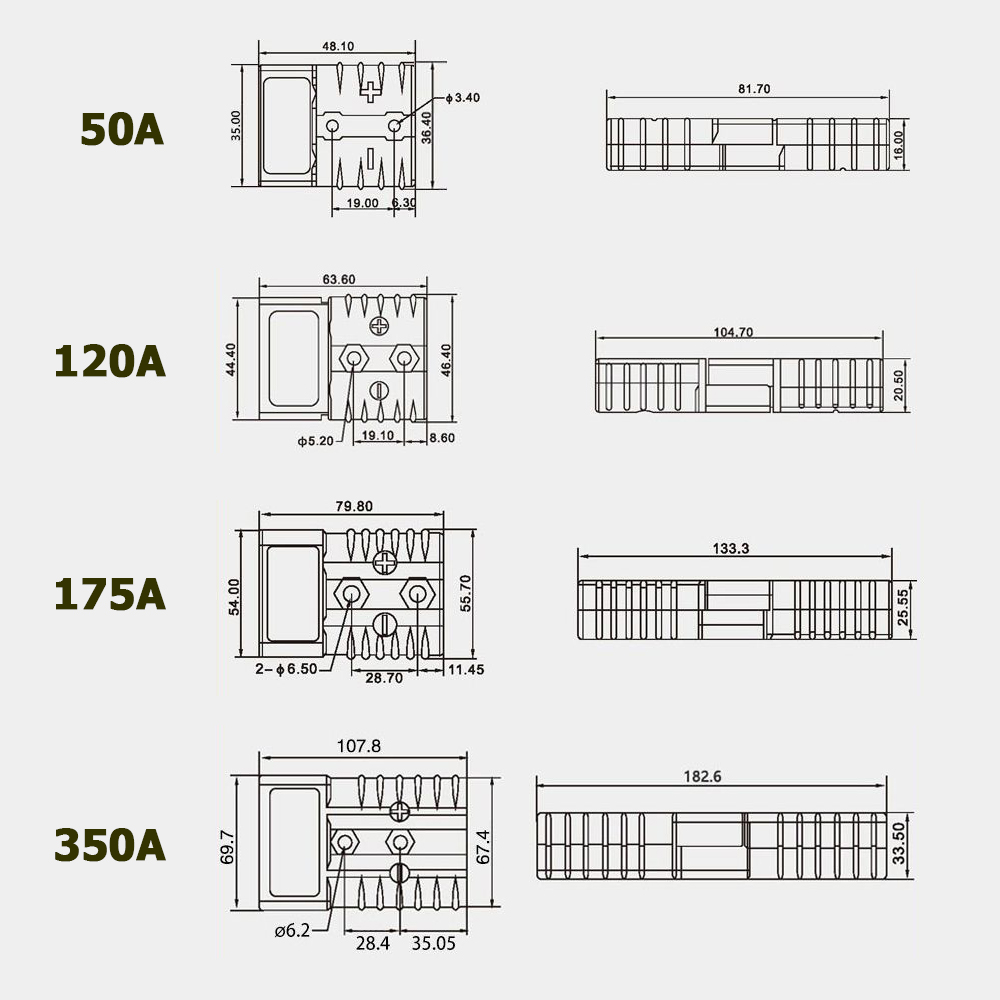 Jack cắm Anderson 50A 120A 175A 300A 600V giắc kết nối Pin acquy đầu nối xe nâng tàu thuyền UPS