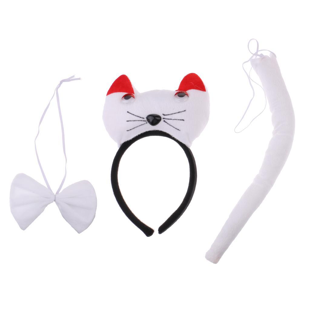 Christmas Animal Headband Bow Tail Kids Kit Set Costume Accessories - White, as described
