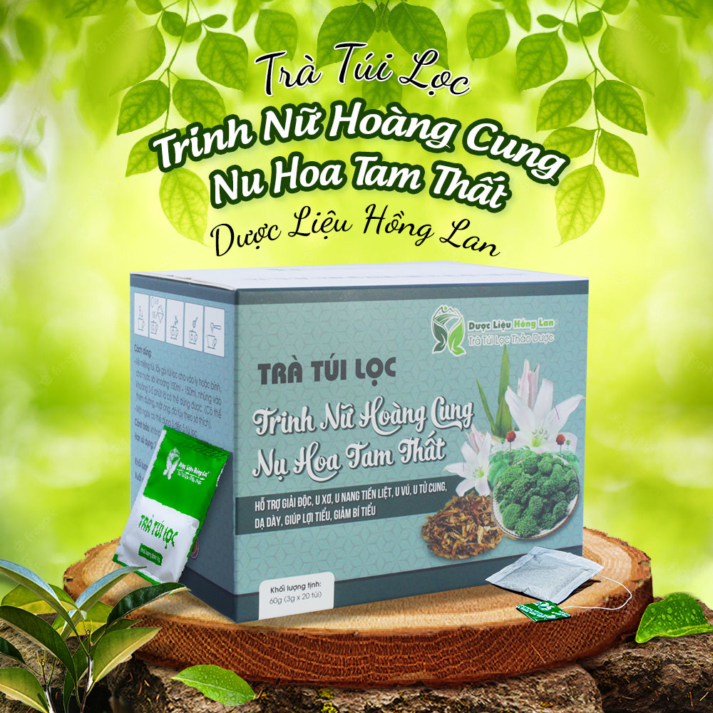 Trà Trinh Nữ Hoàng Cung & Nụ Hoa Tam Thất túi lọc hộp 60g Cty Dược Liệu Hồng Lan - Hỗ trợ giải độc, u xơ, u nang tiền liệt, u vú, u tử cung, dạ dày, giúp lợi tiểu, giảm bí tiểu
