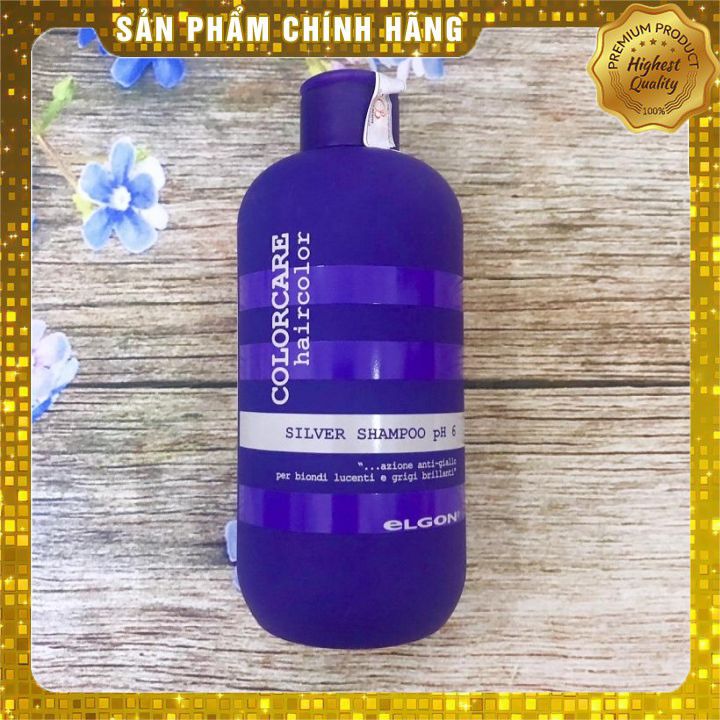 Dầu gội tím khử ánh vàng cho tóc trắng bạch kim Elgon Silver Colorcare Silver shampoo Italy 300ml