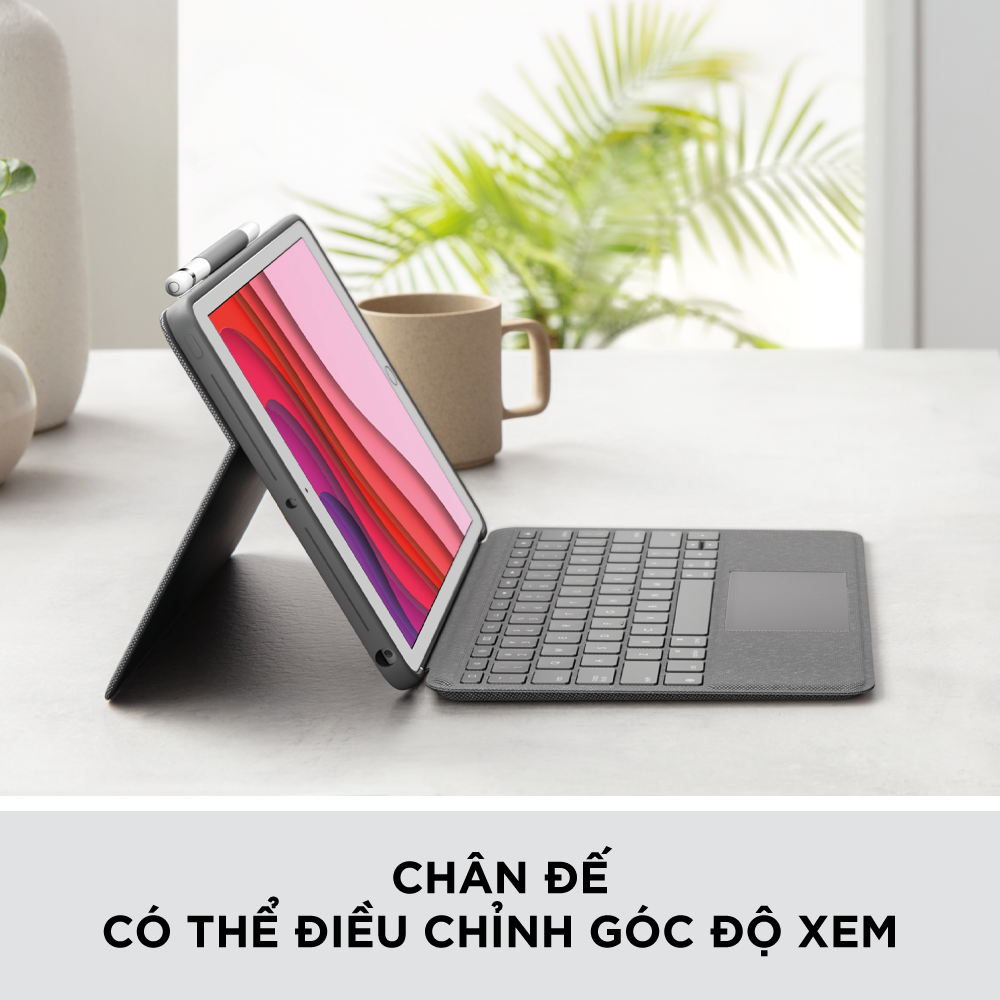 Bao da kèm bàn phím Logitech Combo Touch iPad Gen 7, Gen 8, Gen 9 (10.2 Inch) - Trackpad to, có thể tháo rời - Hàng chính hãng