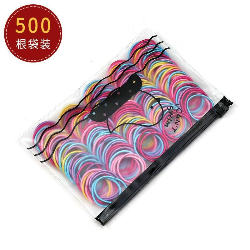 Túi zip 500 sợi thun cột tóc, chun buộc tóc du lịch siêu dễ thương, dây buộc tóc co giãn GD509-Thu