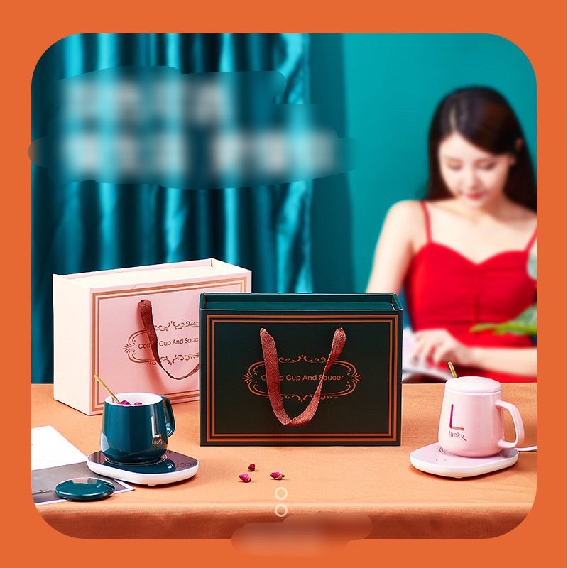 Ly hâm nóng giữ nhiệt ly sứ ,đa năng ,kèm đế và thìa mạ vàng cao cấp có hộp đựng sang trọng