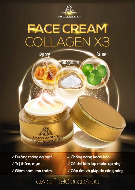 Kem Face Collagen X3 Dưỡng Trắng Da - Ngừa Mụn - Mờ Nám - Phục Hồi Da Mỹ Phẩm Đông Anh Chính Hãng 20g