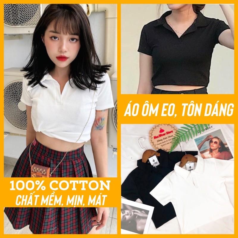 Áo croptop nữ 100% cotton dáng ôm nhẹ , Áo Croptop nữ có cổ cực đẹp cho các Nàng nhà HER WEAR